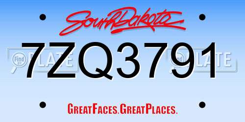 7ZQ3791 South Dakota License Plate