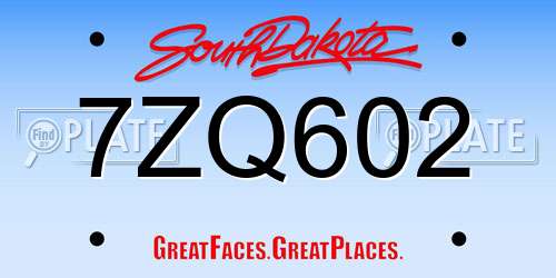7ZQ602 South Dakota License Plate