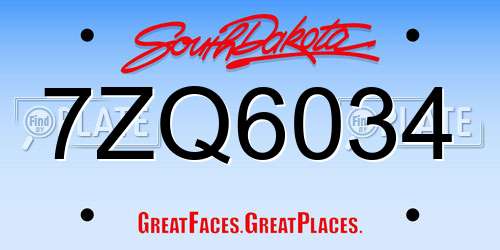 7ZQ6034 South Dakota License Plate