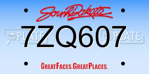 7ZQ607 South Dakota License Plate