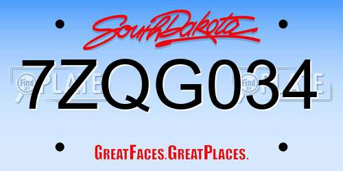 7ZQG034 South Dakota License Plate