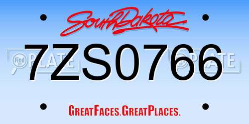 7ZS0766 South Dakota License Plate