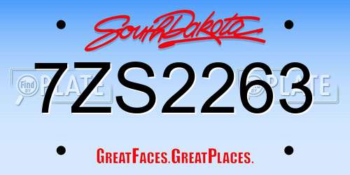 7ZS2263 South Dakota License Plate