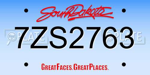 7ZS2763 South Dakota License Plate