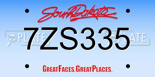 7ZS335 South Dakota License Plate
