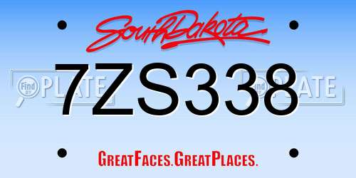 7ZS338 South Dakota License Plate