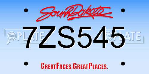 7ZS545 South Dakota License Plate