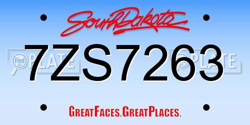 7ZS7263 South Dakota License Plate