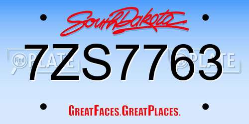 7ZS7763 South Dakota License Plate