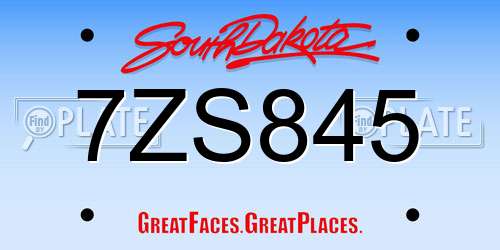 7ZS845 South Dakota License Plate