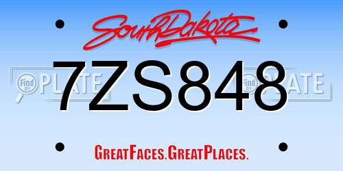7ZS848 South Dakota License Plate