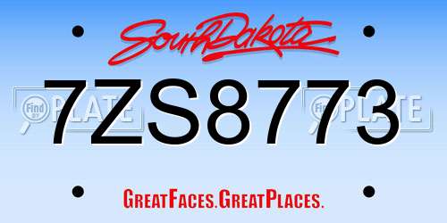 7ZS8773 South Dakota License Plate
