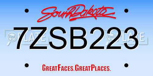 7ZSB223 South Dakota License Plate