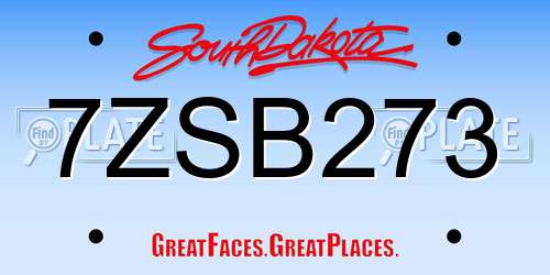 7ZSB273 South Dakota License Plate