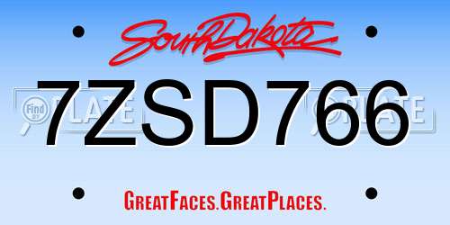 7ZSD766 South Dakota License Plate