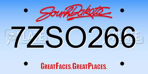 7ZSO266 South Dakota License Plate