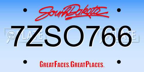 7ZSO766 South Dakota License Plate