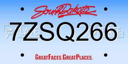 7ZSQ266 South Dakota License Plate