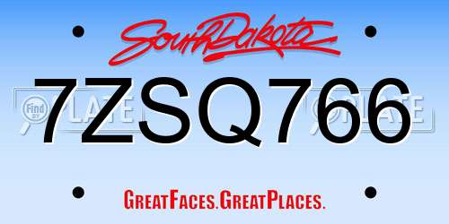 7ZSQ766 South Dakota License Plate