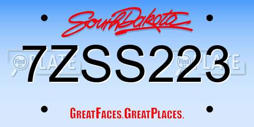 7ZSS223 South Dakota License Plate