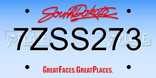 7ZSS273 South Dakota License Plate