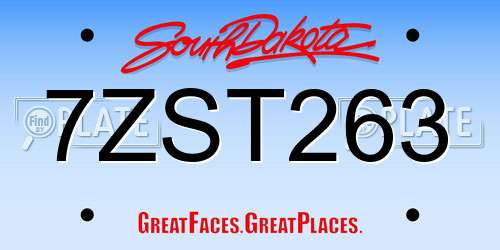 7ZST263 South Dakota License Plate