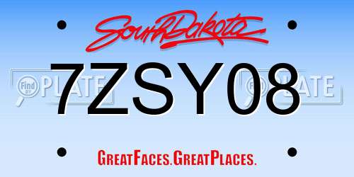 7ZSY08 South Dakota License Plate