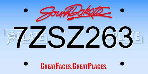 7ZSZ263 South Dakota License Plate