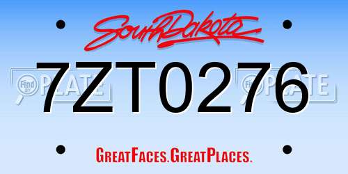 7ZT0276 South Dakota License Plate