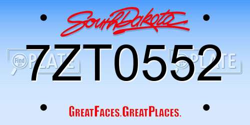 7ZT0552 South Dakota License Plate