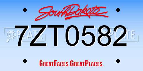 7ZT0582 South Dakota License Plate