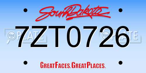 7ZT0726 South Dakota License Plate