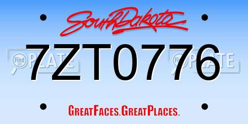 7ZT0776 South Dakota License Plate