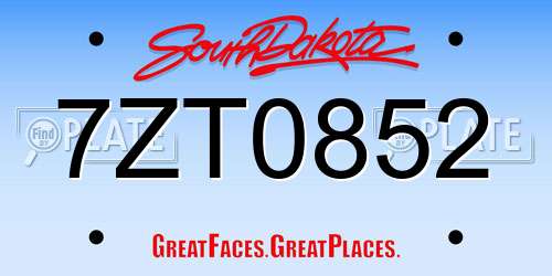 7ZT0852 South Dakota License Plate