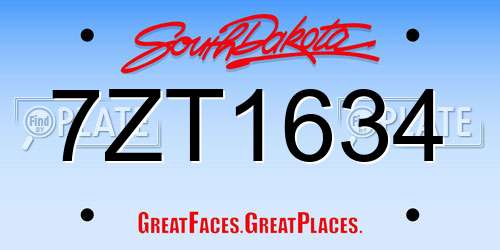 7ZT1634 South Dakota License Plate