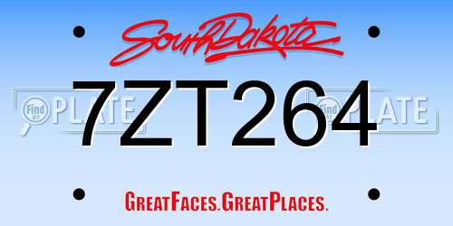 7ZT264 South Dakota License Plate