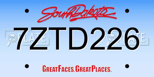 7ZTD226 South Dakota License Plate
