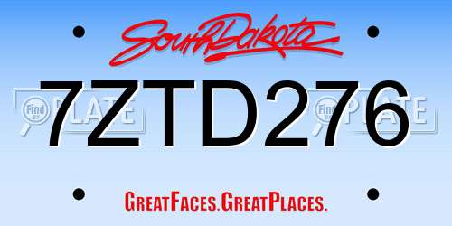 7ZTD276 South Dakota License Plate