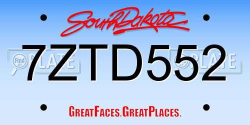 7ZTD552 South Dakota License Plate