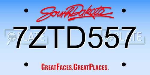 7ZTD557 South Dakota License Plate