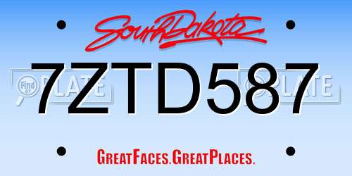 7ZTD587 South Dakota License Plate