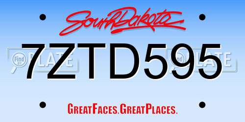 7ZTD595 South Dakota License Plate
