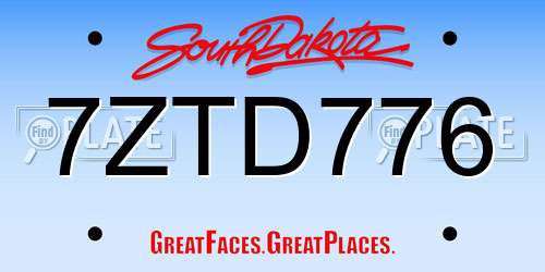 7ZTD776 South Dakota License Plate