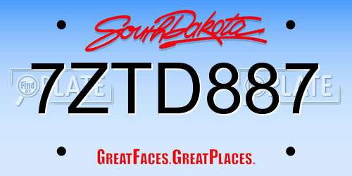 7ZTD887 South Dakota License Plate