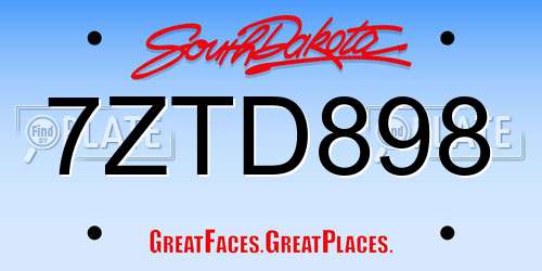 7ZTD898 South Dakota License Plate