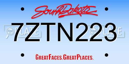 7ZTN223 South Dakota License Plate