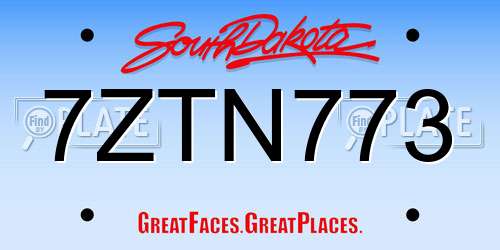 7ZTN773 South Dakota License Plate