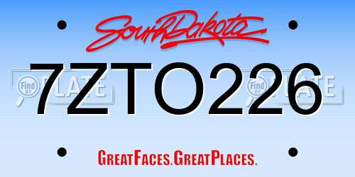 7ZTO226 South Dakota License Plate