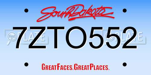 7ZTO552 South Dakota License Plate