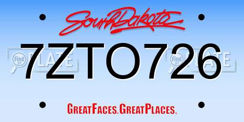 7ZTO726 South Dakota License Plate